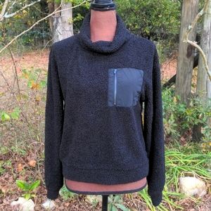 Wallflower Black Cowl Neck Fleece Popover Front Chest Zip Pocket & Two Hand Zip